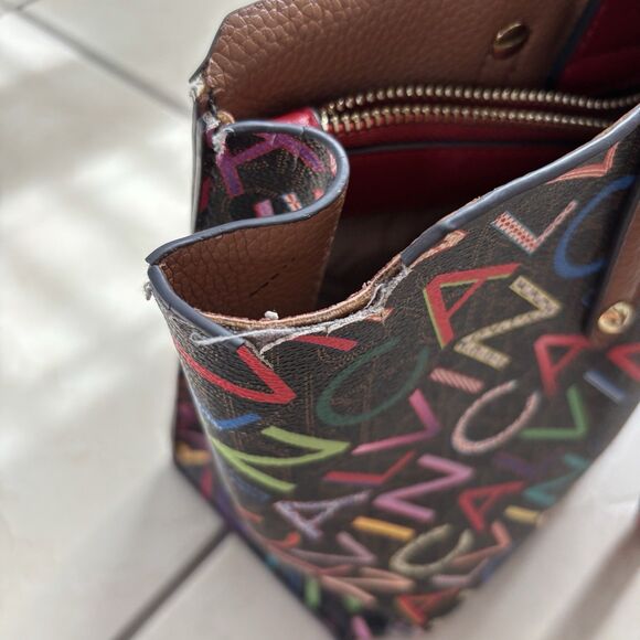 Calvin Klein Purse Dilan Shoulder Bag Colorful Logo Red Brown Medium Multicolor - Picture 14 of 15